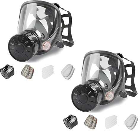 sykua 2 Pack Full Face Gas Mask, Gas Masks Survival Nuclear and Chemical with 40mm Activated Carbon Filter, Reusable Respirator Mask for Gases, Vapors, Dust, Chemicals