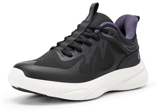 FitVille Extra Wide Shoes for Women, Hands Free Slip On Sneakers Lightweight Wide Walking Shoes Arch Support Comfortable Orthopedic Shoe for Standing All Day - ZephyrLite V4 Black/Plum