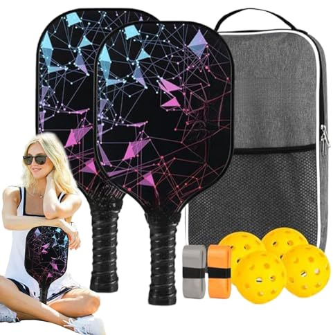 Pickleball-Schläger-Set – Pickleball-Schläger-Set | Sportzubehör aus Fiberglas, ergonomisch, leicht, für Zuhause, Übung, drinnen und draußen, Niveaus