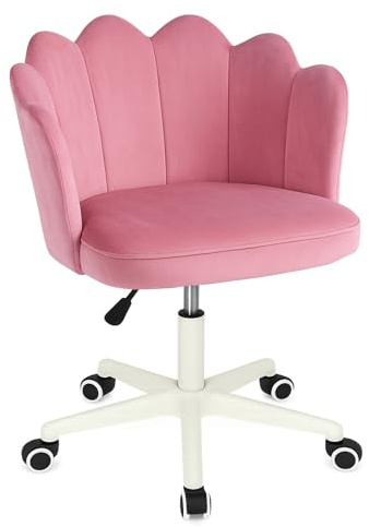 GROWNEER Velvet Office Desk Chair with Tufted Barrel Back, Adjustable Swivel Vanity Chair with Armrests, 136 kg Load, Ergonomic Padded Seat for Home Office, Bedroom or Study (Pink)