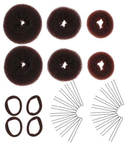 TOYZFRIENDY 2sets Hair Styling U-shaped Hairpins Donut Bun Makers Elastic Bands Hair Ties Tool Kits for DIY Ponytail Holder Curler