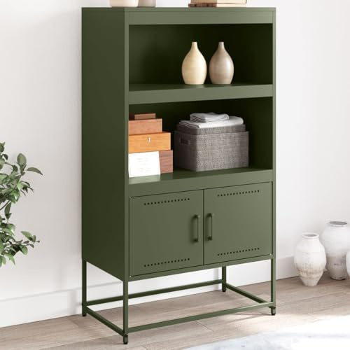 CKioict Armario de jardín verde oliva para interior o salón, 68,5 x 38,5 x 123,5 cm, acero