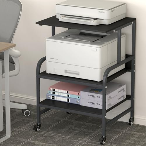 STEELIST Printer Stand with Storage, 3D Rolling Table for Office Storage, 32.48 X 22.05 X 18.9 Metal Printer Cart with Adjustable Shelf, Heavy Duty Printer Station for Scanner, Fax, Black Ebony