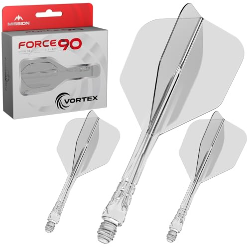 Mission Darts Force 90 Vortex, integriertes präzisionsgeformtes Dart-Flight- und Schaftsystem, mehrere Stile, mehrere Farben.