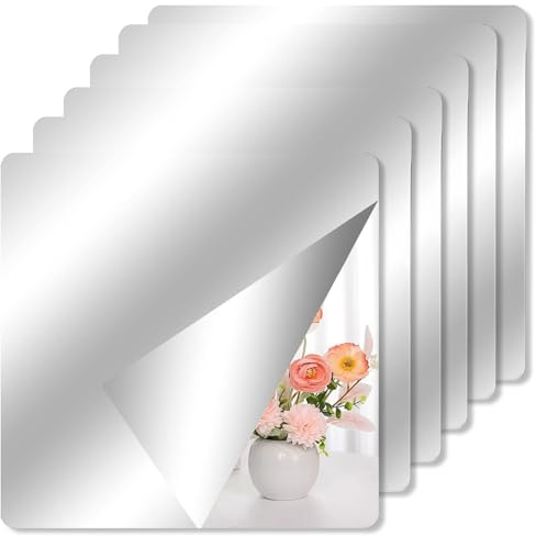 Juhuifu 6 Stück Selbstklebende Spiegelfolie, 20x20CM Acryl Spiegel Kleben, als Wandspiegel, Klebespiegel für Schrank, Türspiegel, für Türen, Wände, Kleiderschrank, Badezimmer, Schlafzimmer, DIY