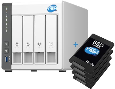 SIMPLETEK - Sistema NAS a 4-Bay con 4GB RAM, 4 SSD da 1920GB Inclusi, 4-Core e USB-A + LAN 2.5G per Cloud e Server