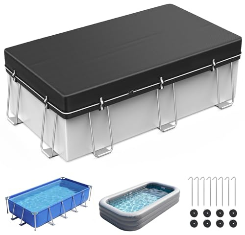 Bâche de piscine rectangulaire de 2,1 x 3 m, pour piscine hors sol, couverture solaire avec boucle coupe-vent intégrale, housse d'hiver idéale pour l'eau et la poussière
