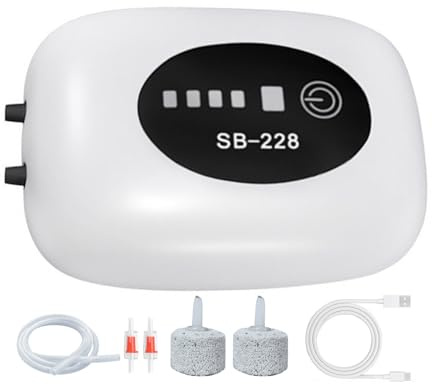 Bomba de aire para acuario, bomba de aire silenciosa para acuario, aireador silencioso recargable portátil, infusiones de oxígeno eficientes para fuente de estanque, hidroponía, agua salada, plantas