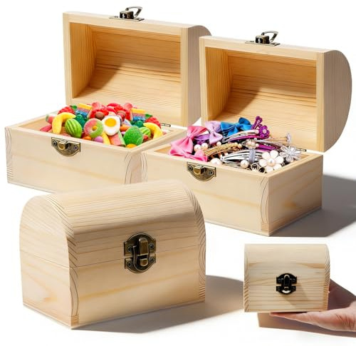 Holzkiste mit Deckel Klein Schatztruhe Unfertige Schatzkiste zum Bemalen | 3 Stück 12 x 8 x9 cm Retro Hölzernes Geschenkbox Holz Schatztruhe Truhe für Dekorieren Geburtstag Favor DIY Basteln