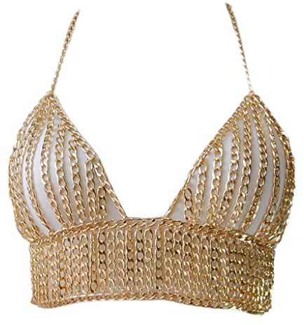 Alksubbm Mehrschichtige Metallkette, Körperschmuck, Bralette, Brustgeschirr, Halskette, BH, Sport-BHs