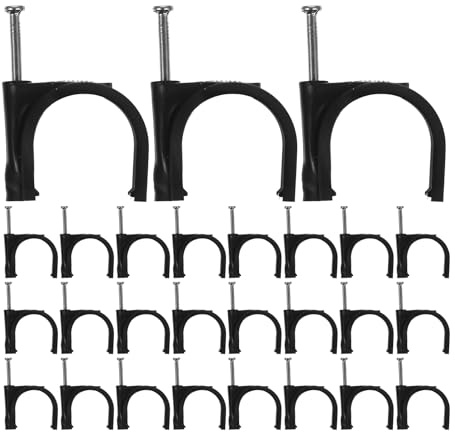 Hoement Lot de 100 Pinces en J avec Clous pour Tubes, Fixations à Pince Robustes en Acier et Plastique, Demi-colliers Noirs pour Supports de Serrage de Tuyaux
