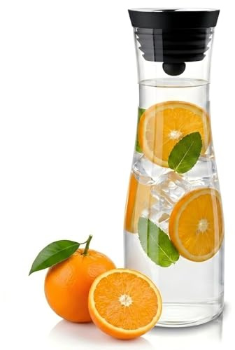 OVIANOR Glaskaraffe mit Deckel 1,2L, Wasserkaraffe Glas