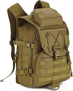 HUNTVP 40L Taktischer Rucksack Militär Wanderrucksack MOLLE Trekkingrucksack Wasserdicht Kampfrucksack Kletterrucksack für Herren Damen Reise Outdoor Wandern Camping, Bauchtasche abnehmbar -Braun
