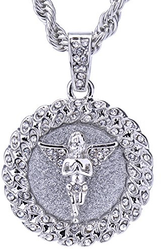 metaltree98 Iced Out Gold/Silver Toned Angel Medallion Pendant 20 inch Rope Chain Necklace HC 121