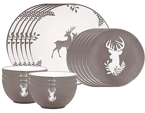 Christmas Dinner Set 18 Piece Grey Reindeer Crockery