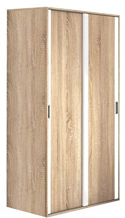 duehome | Armario Dos Puertas correderas Dormitorio habitación, Acabado en Color Blanco y Cambria, Modelo Lara, Medidas: 120 cm (Largo) x 207 cm (Alto) x 55 cm (Fondo)