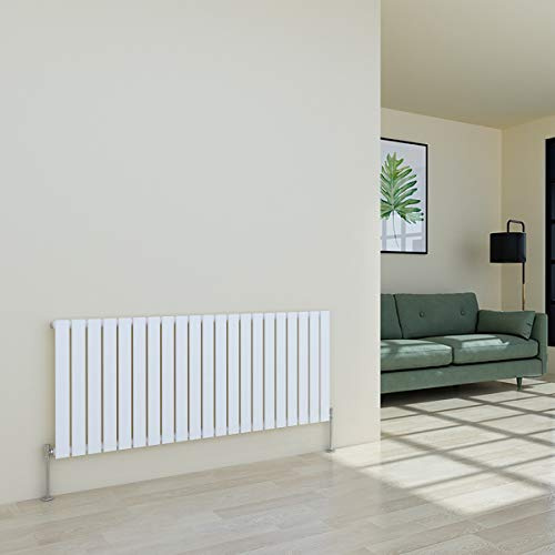 Warmehaus Horizontal Modern Radiator Flat Panel Single White 600x1430mm | Designer Central Heating Wall Radiator, for Bathroom Kitchen Hallway Living Room, White Radiator, Column Radiator