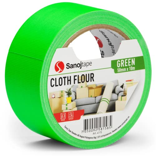 Sanojtape Neon Gaffer Cloth Tape 50mm x 10m Green Fluorescent Glow In The Dark Under UV Backlight