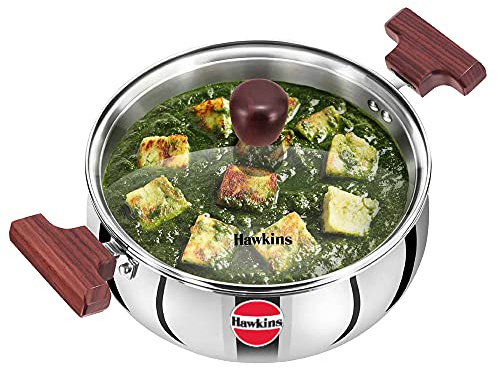 Hawkins 3 Litre Cook n Serve Triply Stainless Steel Handi with Glass Lid, Induction Sauce Pan, Biryani Handi, Silver