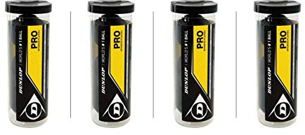 Dunlop Squash Ball Pro Double Yellow Dot 12 Balls in 4 Practical Tins