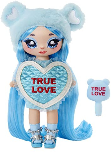 Na! Na! Na! Surprise Serie Sweetest Heart- LILY SARANG - Muñeca de peluche azul con pelo azul claro, vestido en forma de corazón y cepillo - Para coleccionar - regalo para niños a partir de 5 años