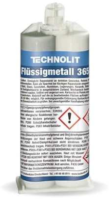 TECHNOLIT Flüssigmetall 365 50 ml | Metallkleber & Spachtelmasse | 2K-Epoxid für Stahl, Guss, Beton, Alu & Keramik | Mechanisch bearbeitbar | Überlackierbar | schnell aushärtend