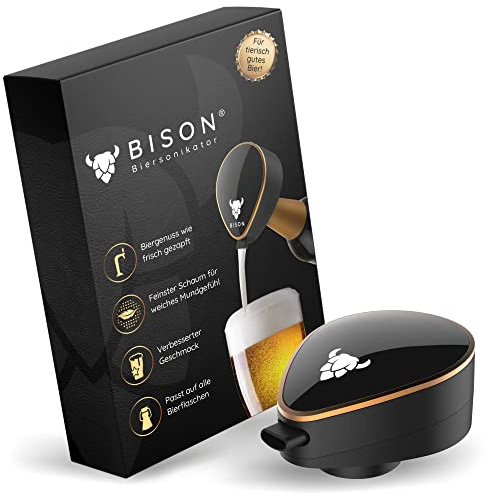 BISON Biersonikator Ultraschall Flaschenaufsatz für Bier wie frisch gezapft | Höchster Biergenuss für zu Hause, Zapfanlage im Taschenformat, geniales Geschenk für Männer, eingebauter Flaschenöffner