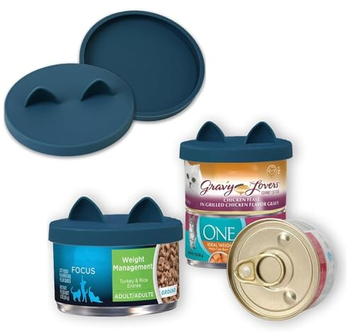 OHMO Silicone Can Lids for Cat&Dog Food Tins, 70-85g, 2Pack, Dark Blue | Flexible Covers, BPA-Free Seal, Leftover Storage, Reusable Design, Easy-Wash Surface