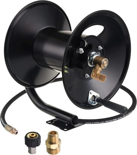 M MINGLE Avvolgitubo idropulitrice ad alta pressione 30,5 m, tubo per lavaggio a pressione da 3/8, braccio girevole e staffa di montaggio, 4000 PSI