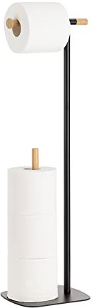 Navaris Toilettenpapierhalter stehend schwarz natur - Klopapierhalter Halter für Toilettenpapier WC Ständer - Klorollenhalter ohne Bohren - Metall Holz