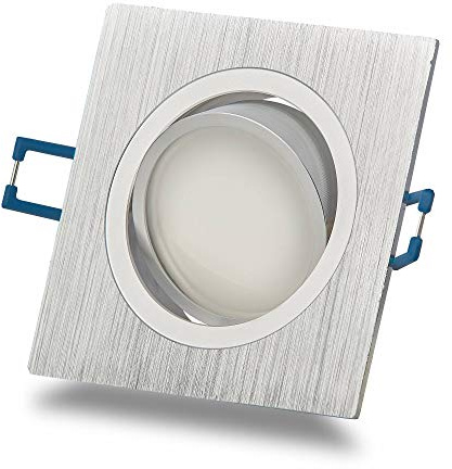 6x LED Einbaustrahler Set 5W dimmbar eckig Einbau-Spot Decken-Strahler 70-80mm Leuchte, Farbe:Edelstahl gebürstet, Lichtfarbe:warmweiß