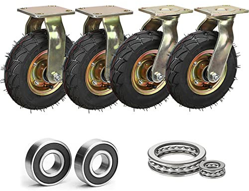 WORDFUN Schwerlastrollen Ø 200mm/250mm 4 Set, Doppelkugellager/Stahlnabe Geräuschlose Schwerlast Räder, Gummi Transportrollen Für Möbel Paletten Transportwagen (800 Kg Tragkraft) (Size : Ø 200mm/8in)