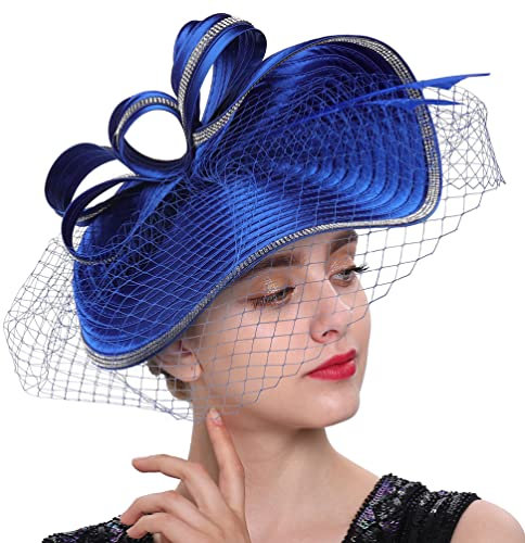 Beaupretty Fascinators Hut Stirnband - Fascinatoren Kopfbedeckung Fascinators Hut für Frauen Mädchen Schleier Mesh Stirnband Tee Party Hut, Königsblau, Einheitsgröße