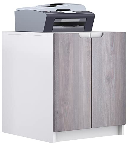 Vladon Druckerkommode Logan, Aktenschrank mit 2 Fächern und 2 Türen, Korpus in Weiß matt, Fronten in Eiche Nordic, (51 x 60,5 x 54 cm)