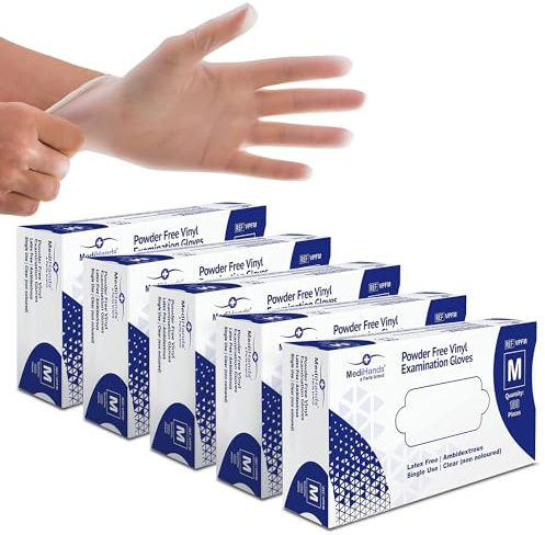 Farla MediHands Clear Medium Vinyl Examination Gloves - Box of 500 Disposable, Powder-Free, Latex-Free, Protein-Free Medical Gloves - Multi-Purpose, Single-Use