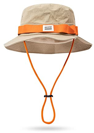 CLAPE Outdoor Hut Boonie Buschhut mit Kinnband UV Schutz Safari Hat Cowboy Fischerhut Verstellbar Schlapphut Wide Brim Sun Hat Khaki DFH01