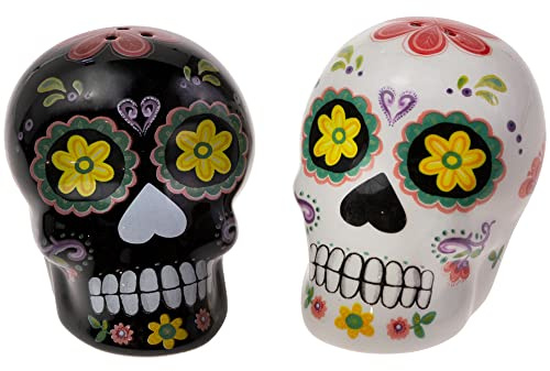 Boston International Ceramic Salt & Pepper Shakers Dishwasher and Microwave Safe Day of The Dead Salt & Pepper Set, 2.5 x 2 Each, No Vida Cantina