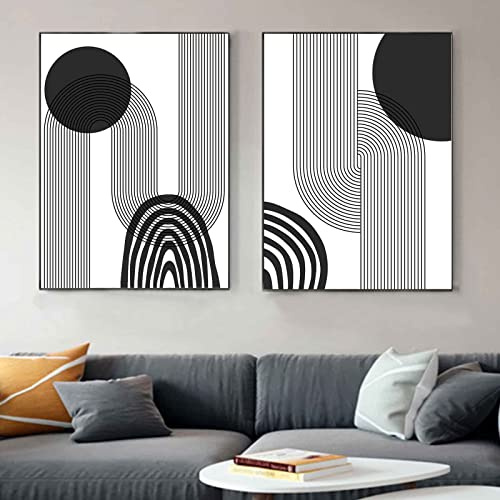 Sarah Duke 2er Abstrak Poster Set Wandbilder Modern Schwarz Weiß Bilder Set Leinwand Wandbild Wohnzimmer Decor, Ohne Rahmen (30x40cm)