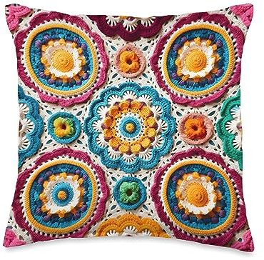 Crochet Lover Boho Flowers Throw Pillow
