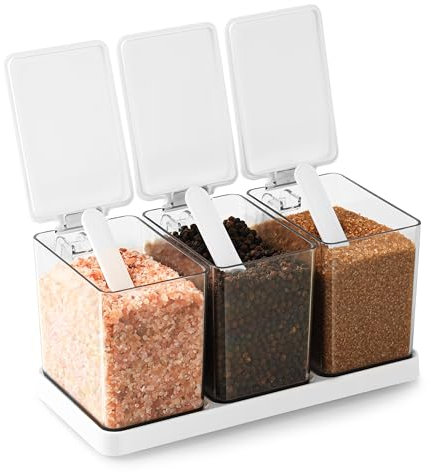 BELLE VOUS 3 Barattoli - Porta Zucchero Caffè Pasta - Contenitori da Cucina Cubici - Barattolo Ermetico Alimenti - per Sale Grosso e Fino - Contenitore Spezie e Caffè in Polvere