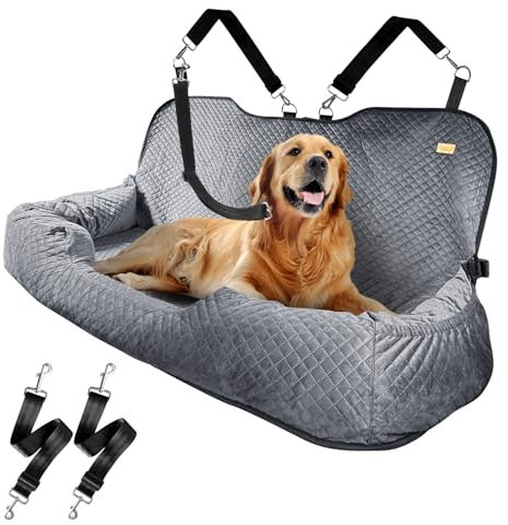 Kiusatig Großer Auto-Rücksitz für 45,4 kg Hunde, Haustierbett, Autositz, vollständig abnehmbar, waschbar, Reisesicherheit, mit Aufbewahrungstasche, Grau