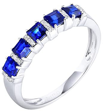 Epinki Weiß Gold 18 Karat 750 Trauringe Echtschmuck Frauen, 1.05ct Labor Erstellt Saphir Quadrat Solitärring Blau Ewigkeit Freundschaftsringe Weißgold 750 mit Moissanit, Gr.61 (19.4)