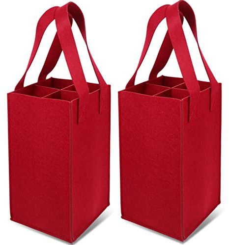 Ciieeo Divided Felt Wine Bottle Carrier Bag for 4 Bottles Portable Reusable Wine Tote with Felt Material Decorative Storage Bag Set of 2 for Parties and