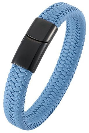 Beydodo Armband Leder Herren 12MM, Partnerarmband Leder mit Magnetverschluss Charms Armband Personalisiert Blau 20.5CM