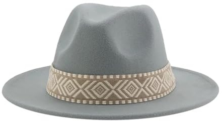 SOYNIA Fedora Trilby Filzhut Hut Panama-Hut Western-Cowboy-Hüte Für Damen Solide Große Krempe Lässige Fedoras Herren- Und Damen-Filzhut 60–62 cm (XL) Hellgrau