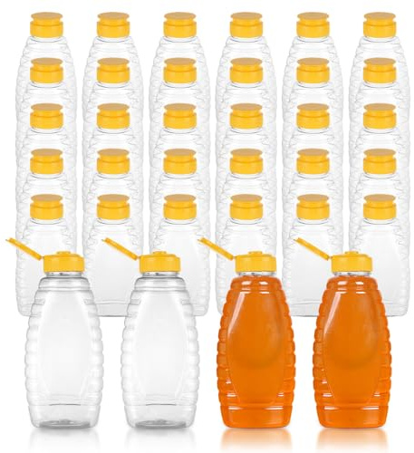 WOPPLXY 30 Pcs 12Oz Clear Plastic Honey Bottles, Plastic Honey Squeeze Bottle with Leak Proof Flip Top Lids, Refillable Squeeze Honey Containers Jars for Storing Dispensing Fresh Honey