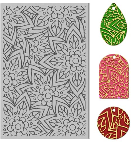 CHGCRAFT Strukturblätter Aus Polymer-Ton, Mandala-Strukturmatte, Strukturblätter, Strukturmatte Aus Polymer-Ton, Strukturgummi, Stempelmatte Mit Blumenmuster, Pad Zur Herstellung von Ohrringen