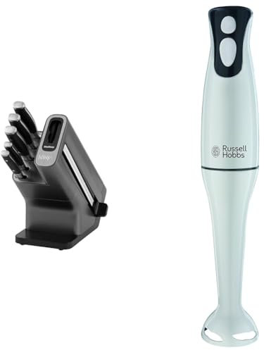 Ninja Foodi StaySharp Knife Block with Integrated Sharpener, 5-Piece Knife Set Includes Chef Knife & Russell Hobbs Food Collection Electric Hand Blender, 2 Speeds and Pulse Technology