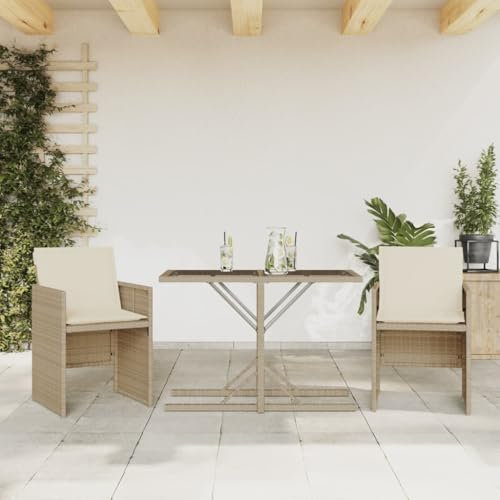 qohoio 3-TLG. Bistro-Set mit Kissen Gartenset Tisch Und StüHle Bistrotisch Outdoor Balkon MöBel Set Beige Poly Rattan - 365066