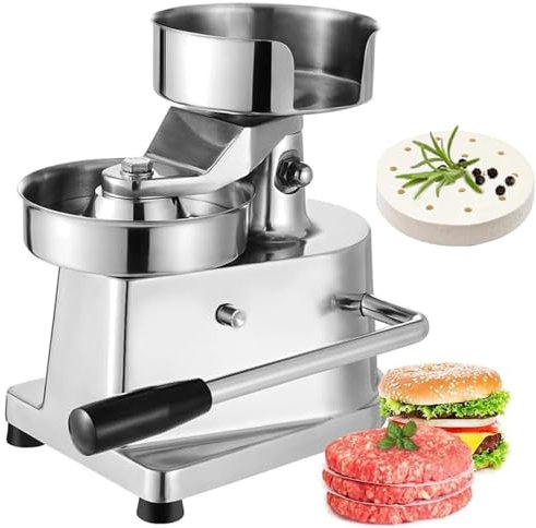 Commercial Burger Patty Maker, 4inch/5inch/6inch Hamburger Beef Patty Maker, Food-Grade Stainless Steel Bowl Burger Press Machine with 50 Pcs Patty Papers,6in